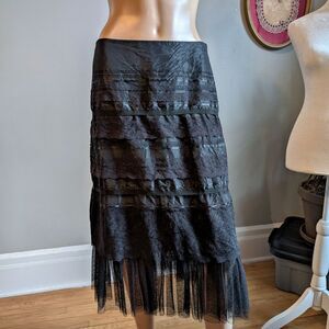 Vintage 90s Y2K Express Midi Skirt Black Lace Tiered Fairycore Whimsygoth 3